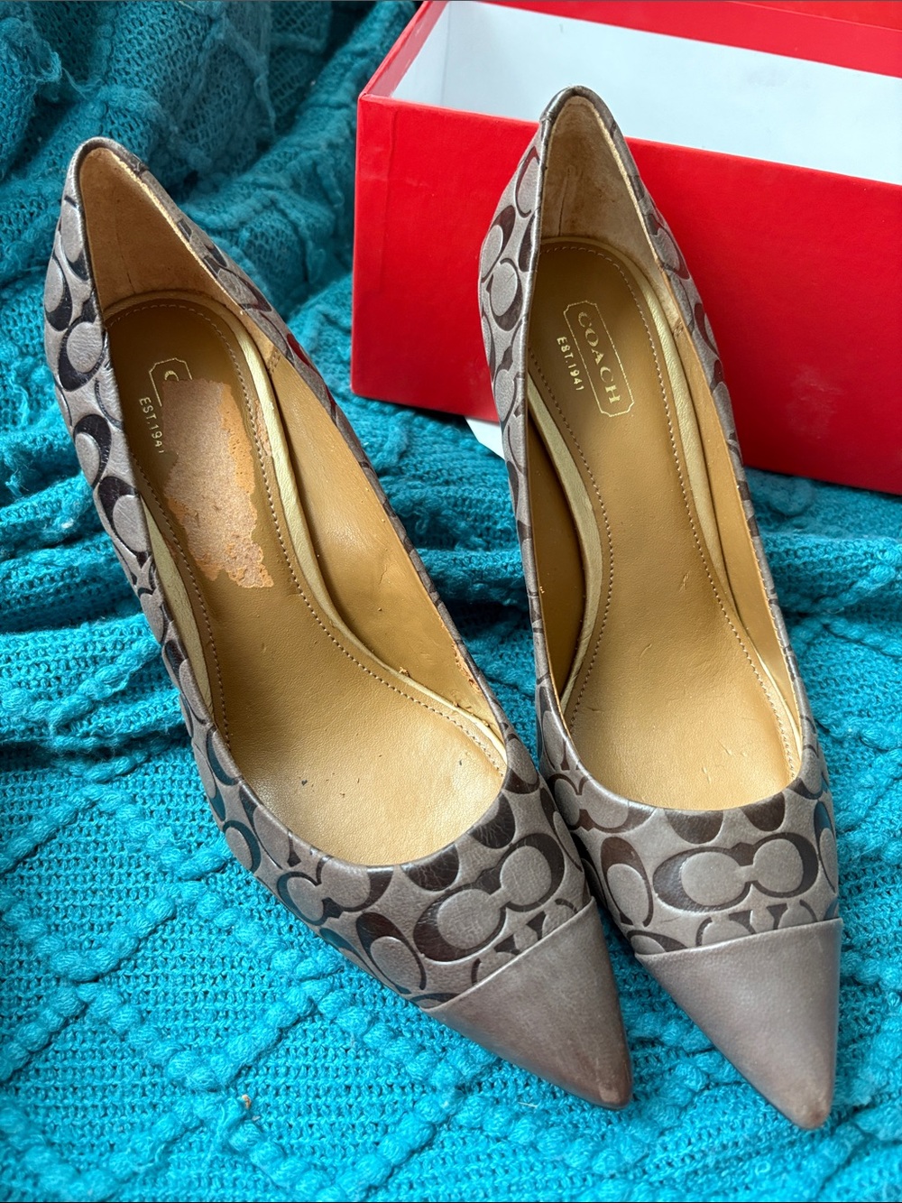 Coach Brown Signature Canvas Pointed-Toe Pumps